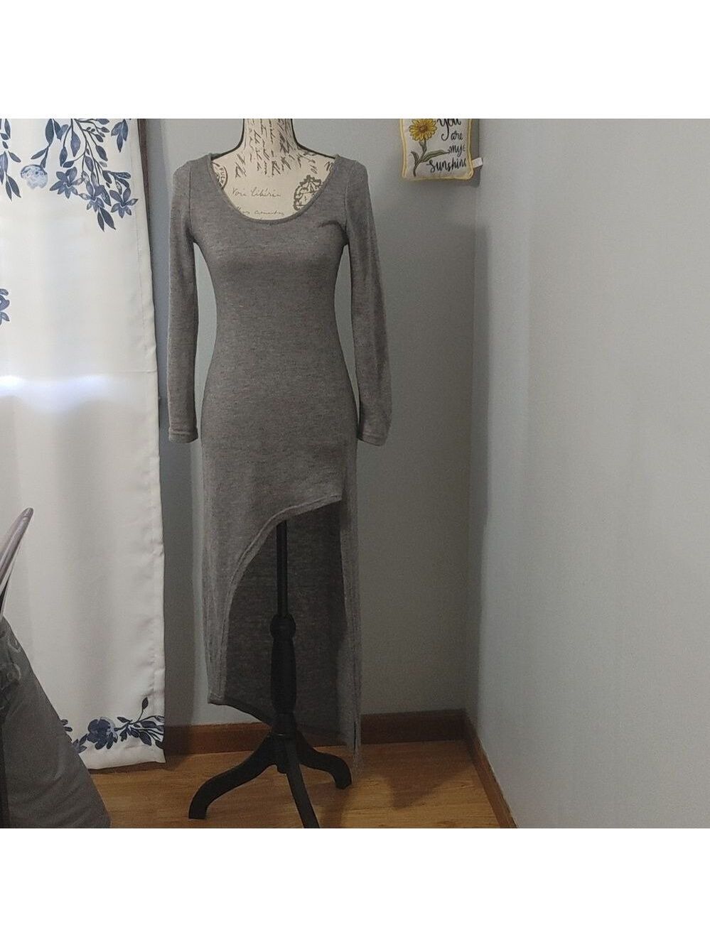 - RJ Lady Grey Knit High Low Dress Long Sleeve Scoop Neck